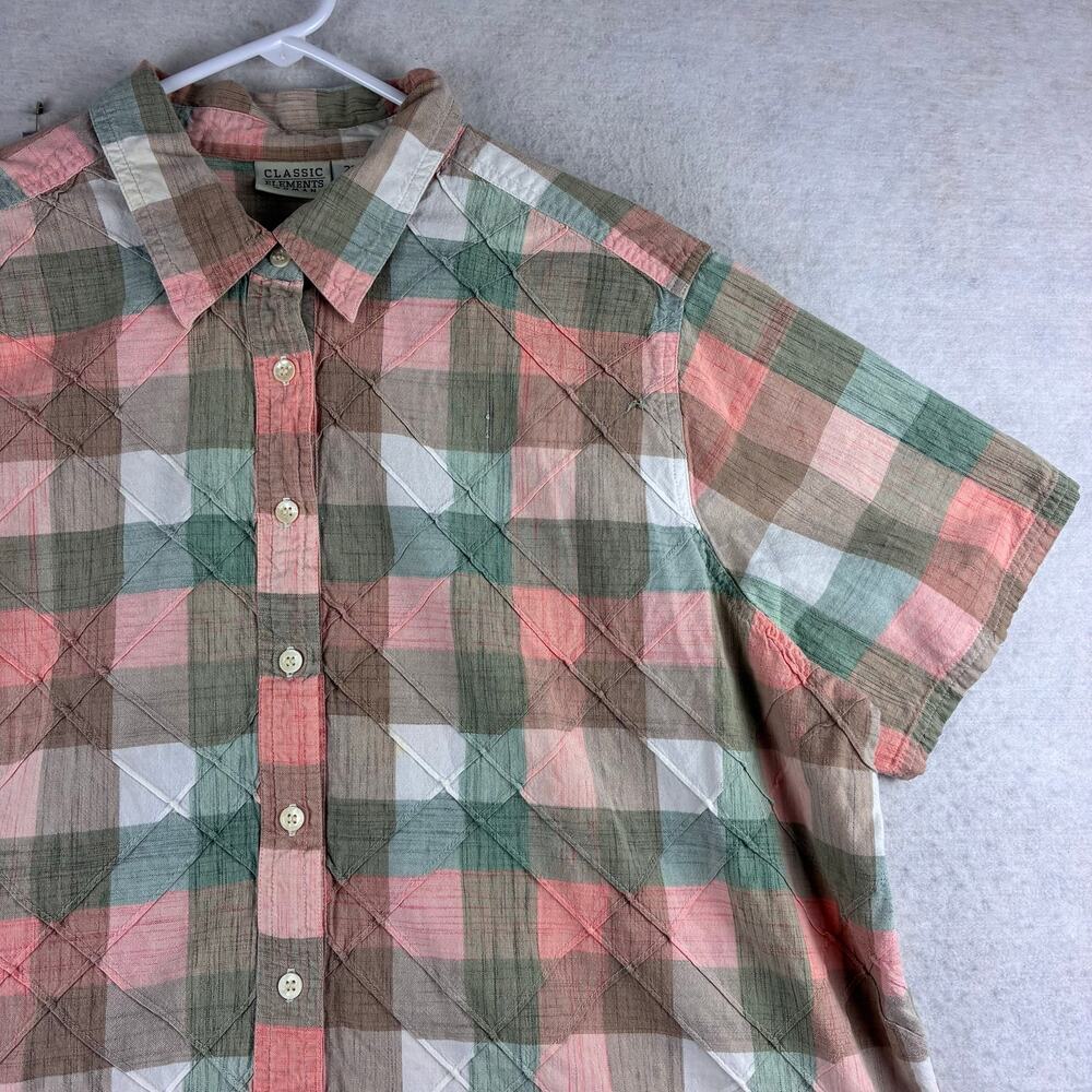 Classic Elements Short Sleeve Button Up Blouse Women's 22W Quilted Lattice Plaid - Picture 7 of 10